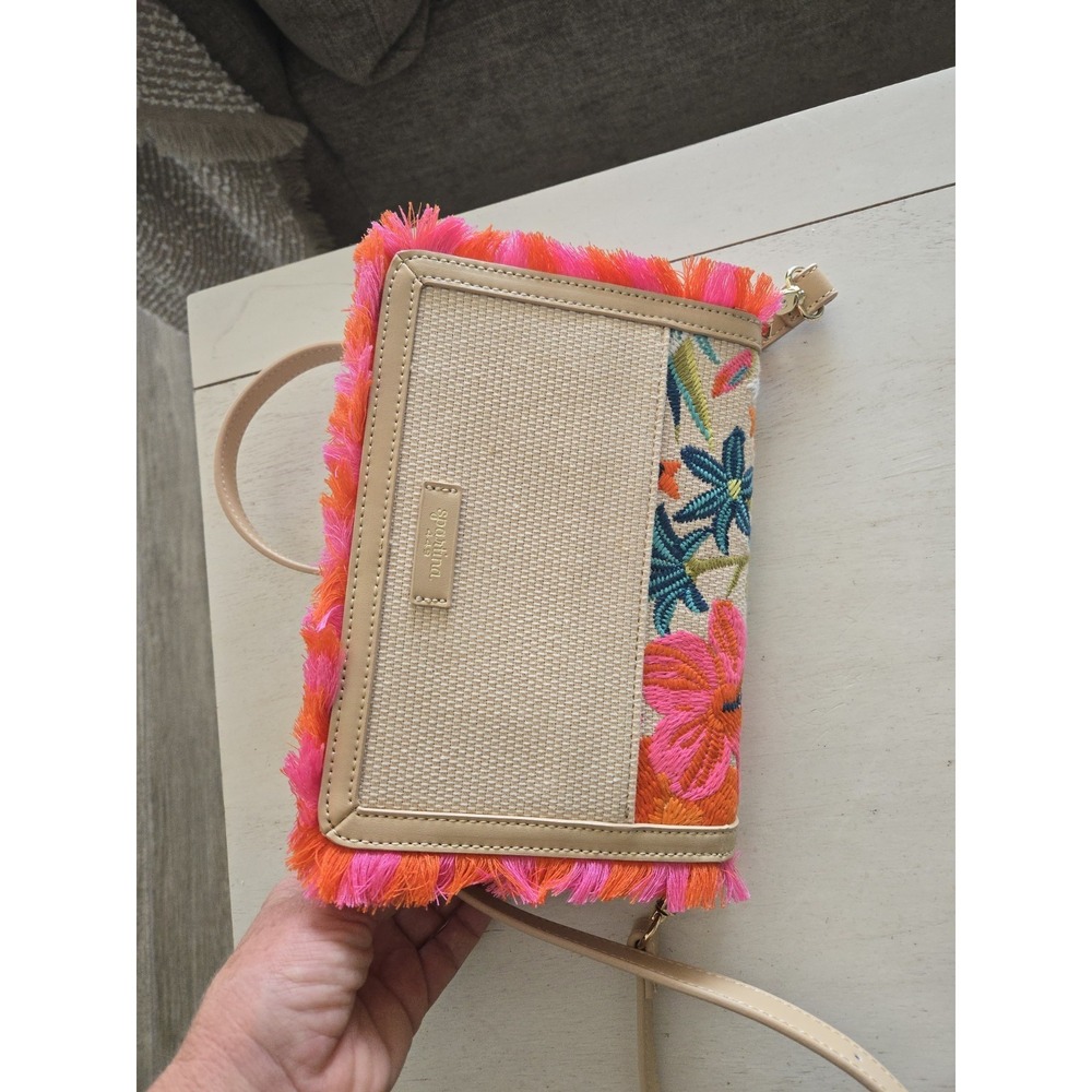 Spartina 449 Bag Crossbody Purse Colorful Adj Strap Fun Floral Woven Embroidery - Picture 8 of 16